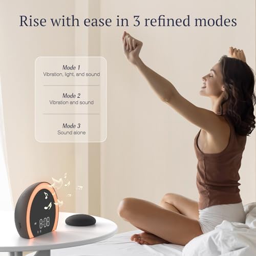 ANJANK Super Loud Alarm Clock with Wireless Bed Shaker, Vibrating Dual Alarm with Light Wake Up for Heavy Sleepers & Hearing Impaired, 9-Color Night Light, 8 Sounds, 0-100% Dimmer, USB Charger