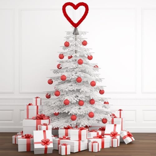 Valentines Tree Topper Velvet Heart Tree Topper for Valentine Treetop Red Heart Decorations for Home Wedding Holiday Party Supplies Gift (Red, 11.8 Inch, Velvet)