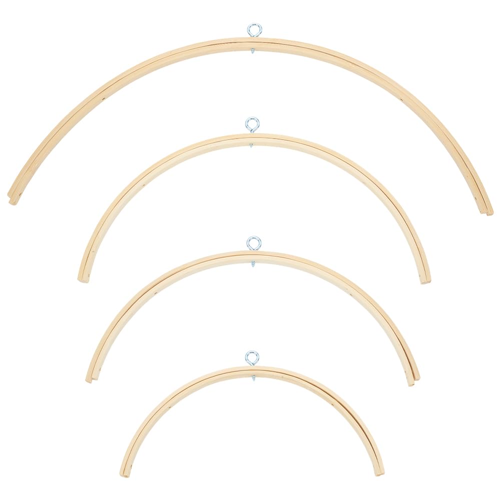 WEBEEDY 4 Sizes Mobile Hanging Frame Semicircular Wooden Mobile Hanger Frame Handmade Wind Chime Stands,Kit,Easy to Assemble Wooden Wind Bell for Home Birthday Party Decor Gift,10.2",11.8",13",14.2"
