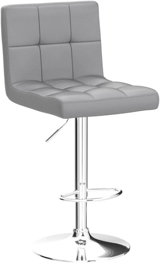 Yaheetech Bar Stools Set of 4, PU Leather Adjustable Barstools, Modern Counter Stools with Back and Footrest, Counter Height Barstools for Bar, Kitchen, Dining Room, Light Gray