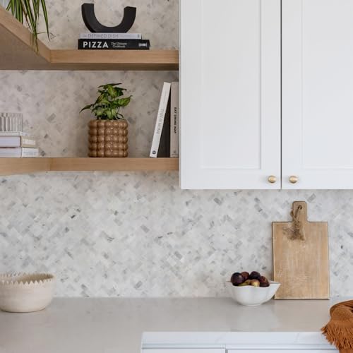 5-Sheet 3D Herringbone Peel and Stick Stone Tiles, Genuine Marble Self Adhesive Backsplash, Waterproof Heat Resistant for Kitchen Bathroom Fireplace, Mixed Gray (Covers 4.5 Sq Ft)
