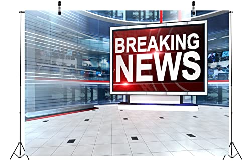 BELECO 10x6.5 ft Fabric News Broadcast Hall Backdrop Studio TV Breaking News Room Broadcasting Background Program Record Business Study Photo Prop - size: 10x6.5FT