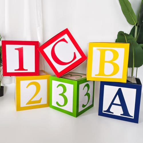 Party Decor Boxes，6 Packs 30cm ABC 123 Letters Paper Boxes Set，Back to School Party Photo Props