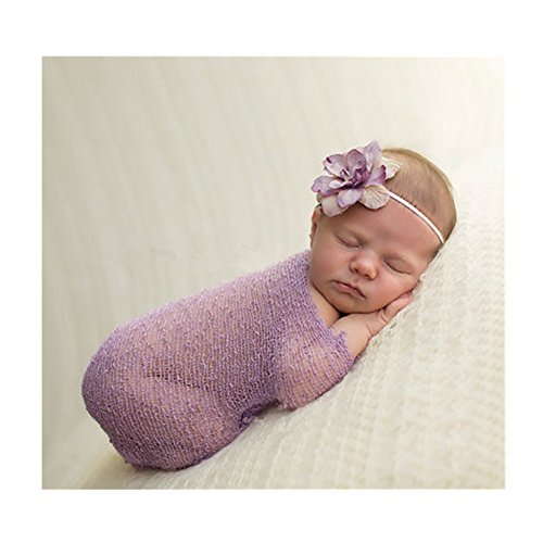 Newborn Photography Props Wrap Stretch Long Ripple Blanket Yarn Baby Photo Props Boy Girl Cloth Fabric Layer - color: Purple