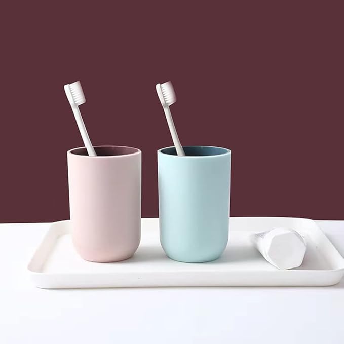 Unbreakable Reusable Drinking Cups Set of 2 Colors, Plastic Toothbrush Cup Tumblers 300 ml/10.5 oz, Dishwasher Safe (Light blue & Light pink)