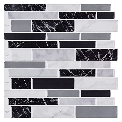 WOWSTAR 10-Sheet Peel and Stick Backsplash Tile for Kitchen Wall, Back Splash Stick On Tiles for Kitchen (12"x 12", Black Marble) - color: Black