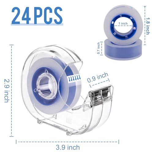 24 Pcs Transparent Tape with Dispenser, 0.7 x 1000 in Blue Core Clear Tape Rolls Bulk, Office Tape Refills for Desk, Craft, and Gift Wrapping