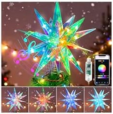 Christmas LED Tree Topper, 13.8" Multi-Color Lighted Christmas Tree Star Topper with Smart APP Control, Music Sync 3D Moravian Star Tree Topper for Outdoor Indoor Xmas Holiday Decor