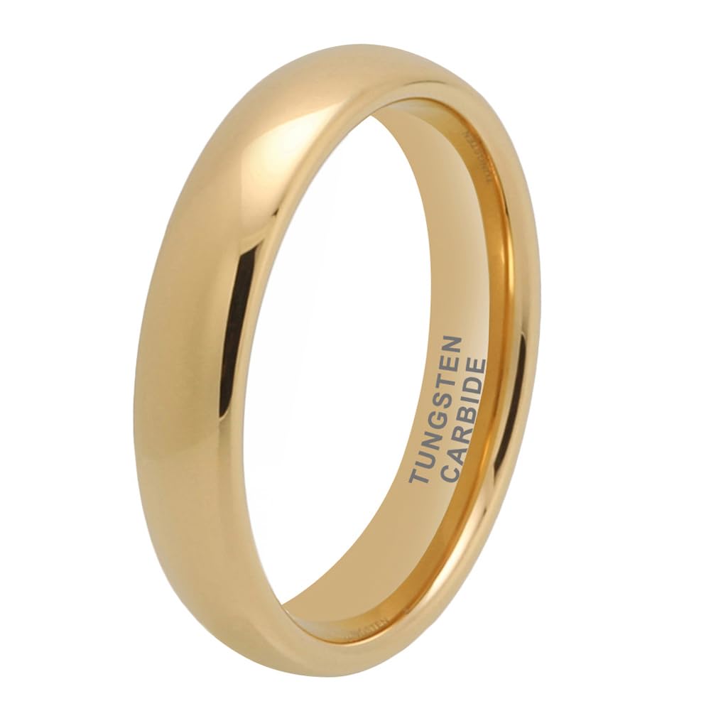 TUTISS 4mm Gold Tungsten Rings for Women Men Engagement Wedding Bands Domed Polished Comfort Fit Size 10