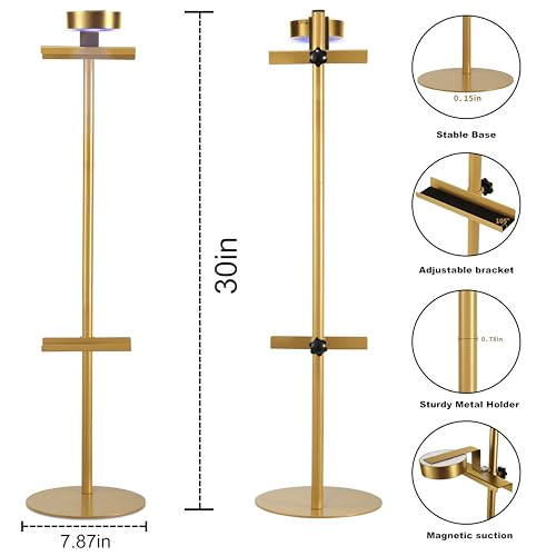 Adjustable Desktop Photo Frame Stand with Magnetic Wall Painting Light, Holds Picture Frames up to 30 Inch,with Rechargeable Battery,Metal Vertical Stand with 3 Color Temperature & 13RGB Poster Lights, for Displaying Picture Frames, Artworks (1 Pack,Gold)