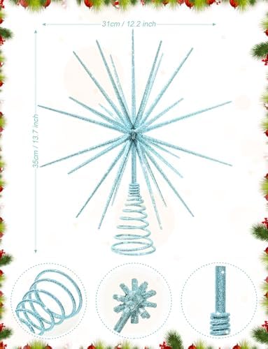 13.7 Inch Blue Christmas Tree Topper - 3D Burst Blue Tree Topper, Exploding Star Christmas Tree New Year Holiday Tree Decoration