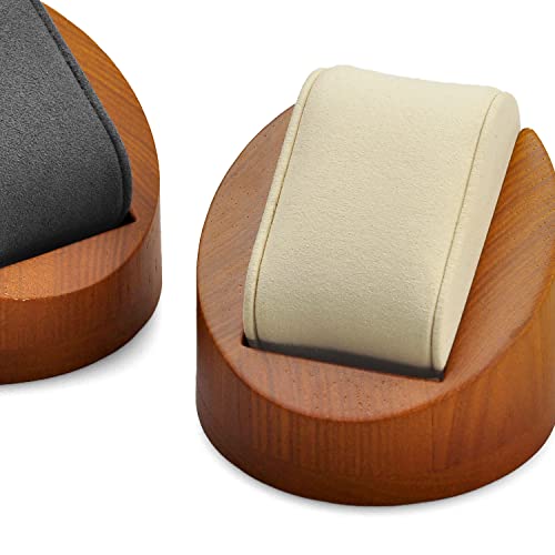 Oirlv Solid Wood Watch Display Stand Showcase Jewelry Stand Watch Holder with Pillow Jewelry Organizer(Round Single, Creamy-white) - color: Creamy-white, size: Round Single