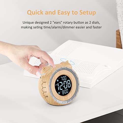 uscce Wood Grain Loud Dual Alarm Clock with Powerful Adjustable Bed Shaker | Vibrating Alarm Clock for Heavy Sleepers or Hearing Impaired - Easy Alarm Clock with 0-100% Dimmable Display & Battery Backup