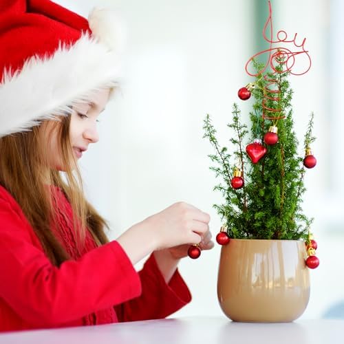 Yinkin 1 Pc Red Metal Tree Topper Joy for Mini Tabletop Christmas Trees
