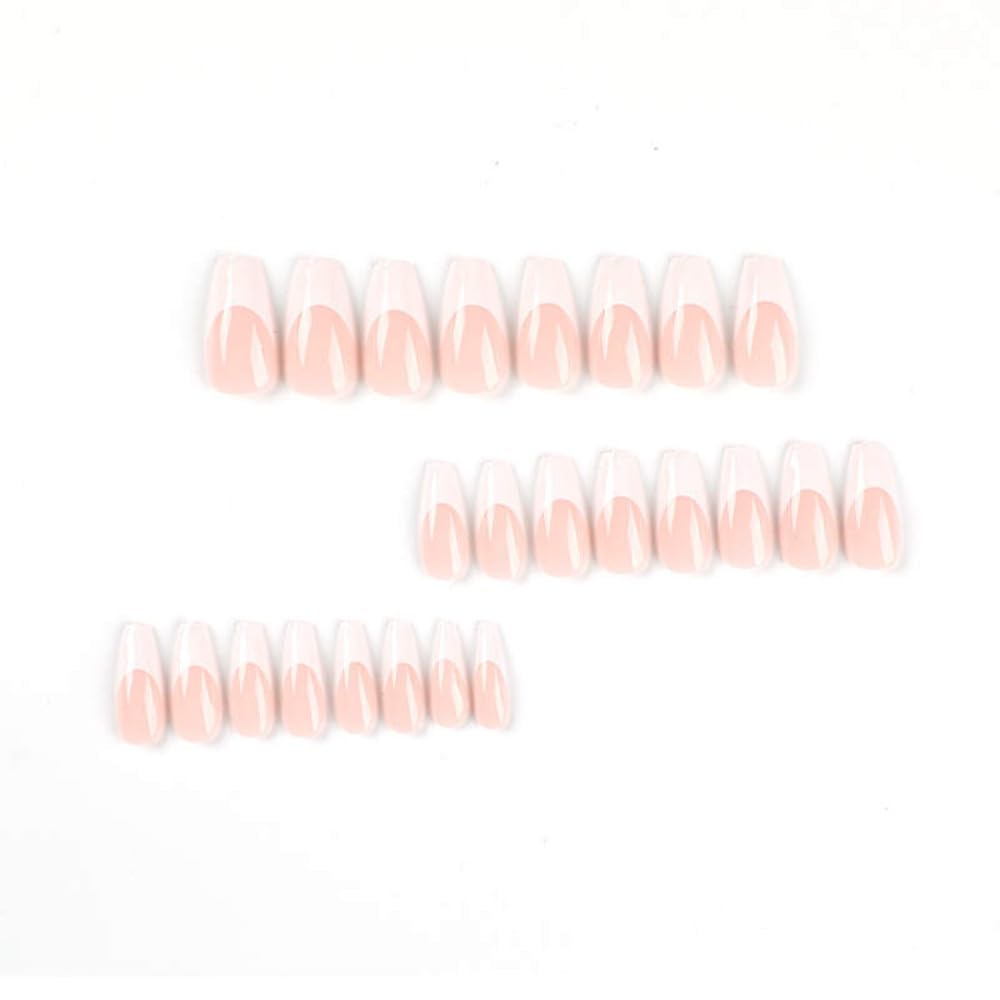Generic Square French Tip Press on Nails - Reusable Fake Nail Kit with Glue 24pcs in Many Sizes (White Square French Tip Press on Nails), Large