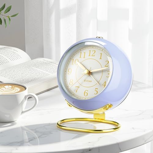 Analog Alarm Clocks,Retro Backlight Cute Simple design Small desk Clock With Night Light,Silent Non-Ticking,Battery Powered,For Kids,teens,Bedroom,travel,kitchen,Bedside Desk decor. (Retro Blue)