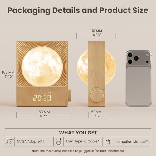 RETEYUNG Sunrise Alarm Clocks for Heavy Sleepers,Rotatable Moon Light with Gentle Wake-Up,Clock Night Lamp for Bedrooms - Snooze,10 Light Effects,10 Nature Sounds,15 Ringtones for Adults,Kids,Nursery