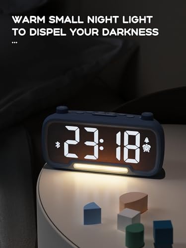ROCAM Alarm Clock Radio for Bedrooms with Bluetooth Speaker, Auto-Off Timer, Dimmer, Battery Backup, Loud Alarm Clock for Heavy Sleepers with USB Ports Night