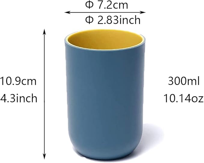 Unbreakable Reusable Drinking Cups Set of 2 Colors, Plastic Toothbrush Cup Tumblers 300 ml/10.5 oz, Dishwasher Safe (Light gray & Navy blue)