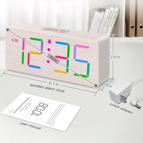 DreamSky Wooden Digital Alarm Clock for Bedroom, Living Room Desk | RGB Loud Alarm Clock for Heavy Sleepers with Volume Control, Large Numbers with Dimmer, Office Wood Decor (Plug in Clock)