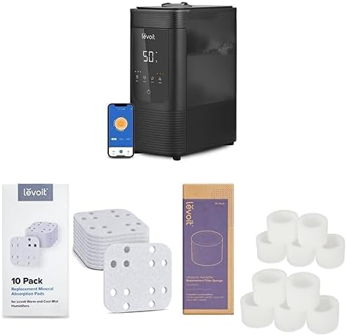 LEVOIT 6L Smart Warm and Cool Mist Humidifiers + 10-Pack Mineral Absorption Pads + 10-Pack Top Fill Humidifier Replacement Filters