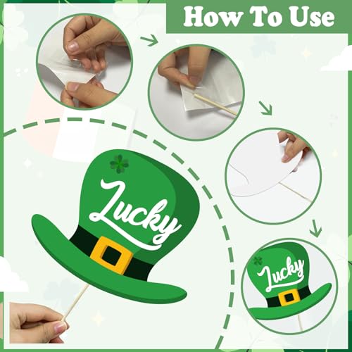 St. Patrick's Day Photo Booth Props, 24 Pcs St Patricks Day Decorations Irish Shamrock Selfie Props, Irish Day Photography Green Photo Booth Props for Women Man Saint Patrick's Day Party Decorations