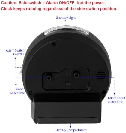 Tinload 4.3" No Ticking Analog Alarm Clock,Silent Readable for Seniors,Easy to Set,Gradual Rise Alarm,Big Numbers,On/Off Switch on Side,Gentle Wake,Snooze,Lighted on Demand,Battery Operated,Black