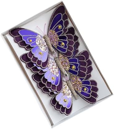LEBETE Pack of 3 Double Layer Butterfly Christmas Tree Clips Accessory Elegant Fabric Ornaments for Holiday Decorations
