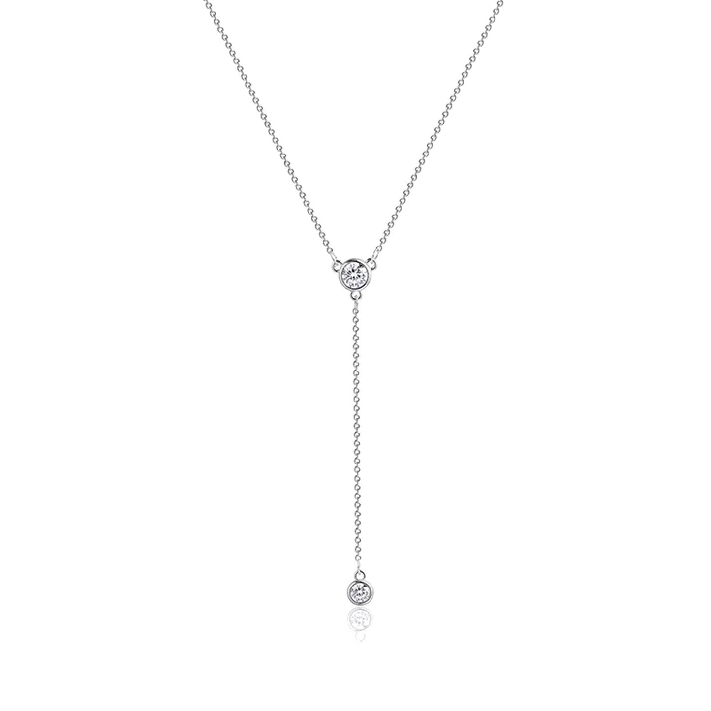 Zeffy Long Silver Necklace for Women- Dainty Silver Plated Teardrop Drop Lariat Necklace Trendy Simple CZ Y-Shaped Body Chain Stack Wedding Prom Dangle Statement Necklace Jewelry Gifts