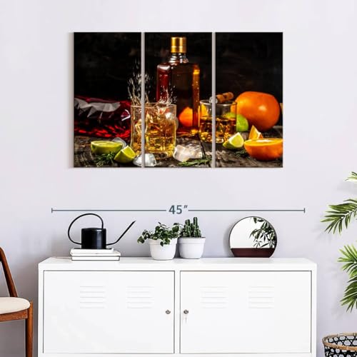 ElephantStock - Citrus Whiskey And Cigar Wall Art - Horizontal Multi Panel Canvas - 3 Piece Living Room Wall Decor - Photography Food And Drink Multi Piece Wall Art - Brown And Gray Decor - 38" x 24" - size: 38L" x 24W"