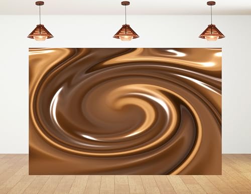 9x6ft Swirling Melted Chocolate Backdrop Smooth Rich Brown Liquid Glossy Texture Photography Background for Dessert Baking Themed Party Decorations Banner Photo Booth Props - size: 9x6ft
