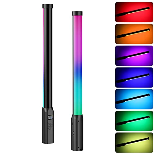 ULANZI VL119 Handheld Light Wand, 360° RGB LED Video Light Stick for Photography, 3300mAh Rechargeable Tube Light for Video Shooting, 2500-9000K Dimmable Camera Light with LCD - size: 1 pcs-Large