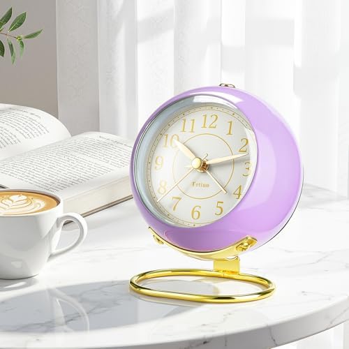 Tetino Analog Alarm Clocks,Retro Backlight Cute Simple Design Small Desk Clock with Night Light,Silent Non-Ticking,Battery Powered,for Kids,Teens,Bedroom,Travel,Kitchen,Bedside Desk Decor. (Purple)