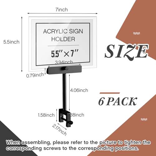 FoldTier 6 Set 5.5 x 7 Inch Clothing Rack Sign Holder Aluminum Alloy Retail Sign Holder with Clamp Acrylic Frame for Retail Stores Price Card Display(Black) - color: Black