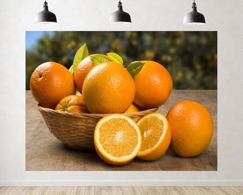 Trykid 7x5ft Fresh Orange Citrus Fruit Backdrop Juicy Summer Food Scene Photography Background Farm Harvest Party Decoration Tapestry Photo Booth Prop Fabric - size: 7x5ft
