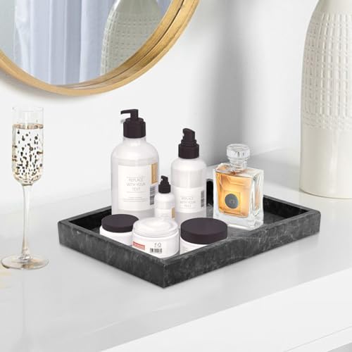 Marble Bathroom Tray,Pure Natural Vanity Tray,Marble Trays for Kitchen Counter Non-Ceramic/Non-Resin,Stone Tray 12 x 8 inch (Black) ﻿ - color: Black