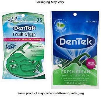 DenTek Fresh Clean Floss Picks, for Extra Tight Teeth, 75 Count, (Pack of 6)