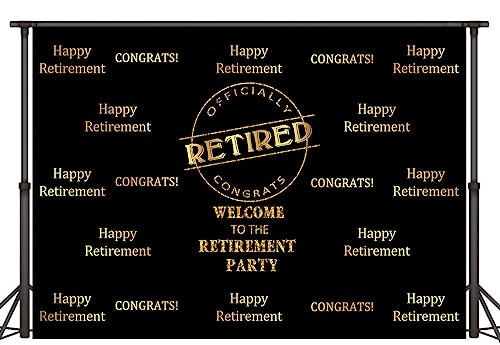 Officially Retired Black Golden Banner Backdrop for Photography, 5x3FT, Happy Retirement Party Background, Photo Booth Studio Props RBJMYLU222 - size: polyester microfiber fabric-5x3ft