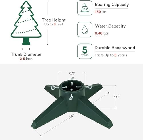 Taylor & Brown Christmas Tree Stand With Reservoir | Real Xmas Tree Stand | Christmas Tree Base With Removable Legs | Xmas Tree Holder For Home & Office | Maximum Tree Size 8ft (Green)
