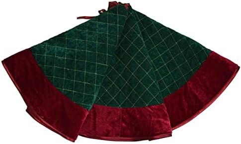 Green Velvet Quilted Diamond Lattice Center,Red Velvet Border Christmas Tree Skirt-48inch