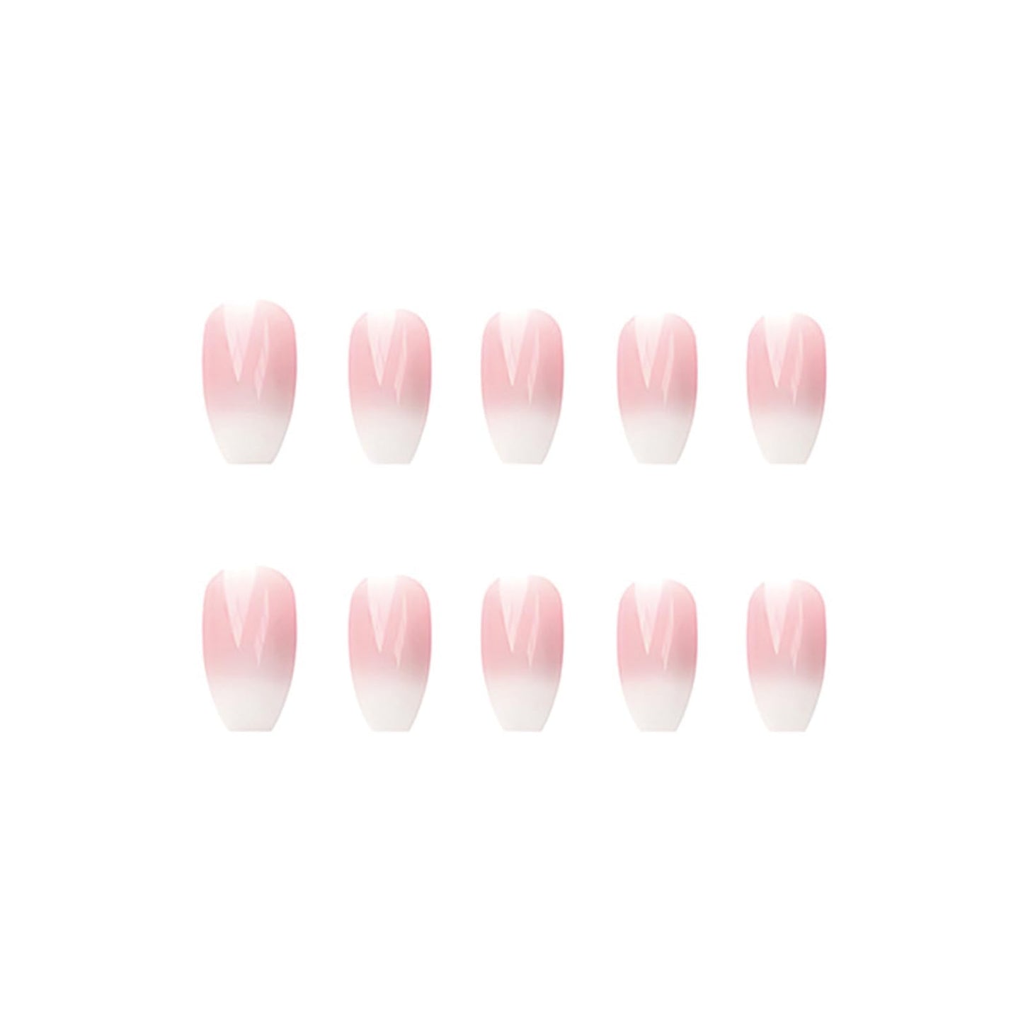 SINHOT Press on Nails - Medium Coffin Shape, Glossy Pink Ombre Gradient, 24 pcs with Design