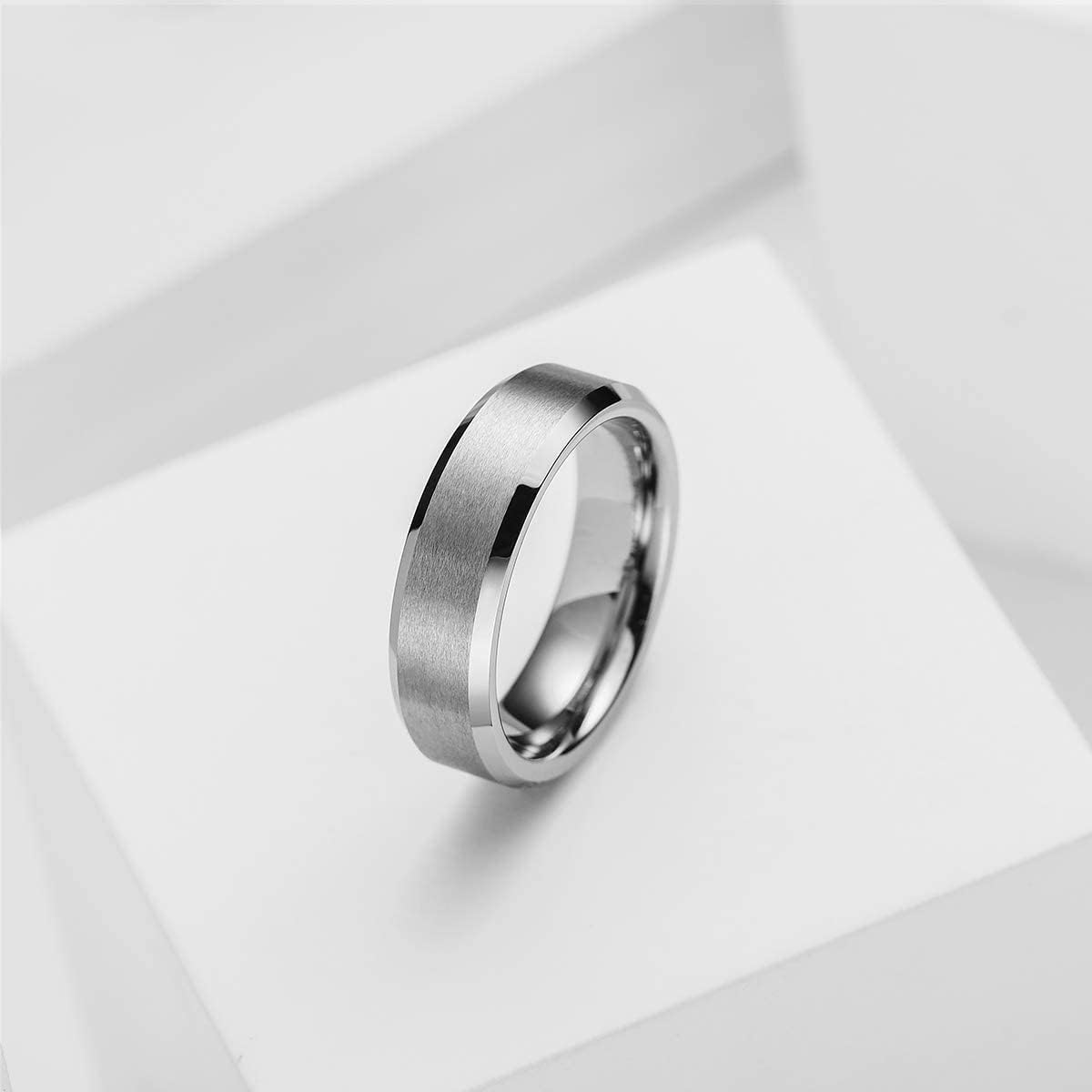 King Will 6mm Men's Silver Wedding Ring - Brushed Matte Surface, Beveled Polished Edge, Comfort Fit Size6