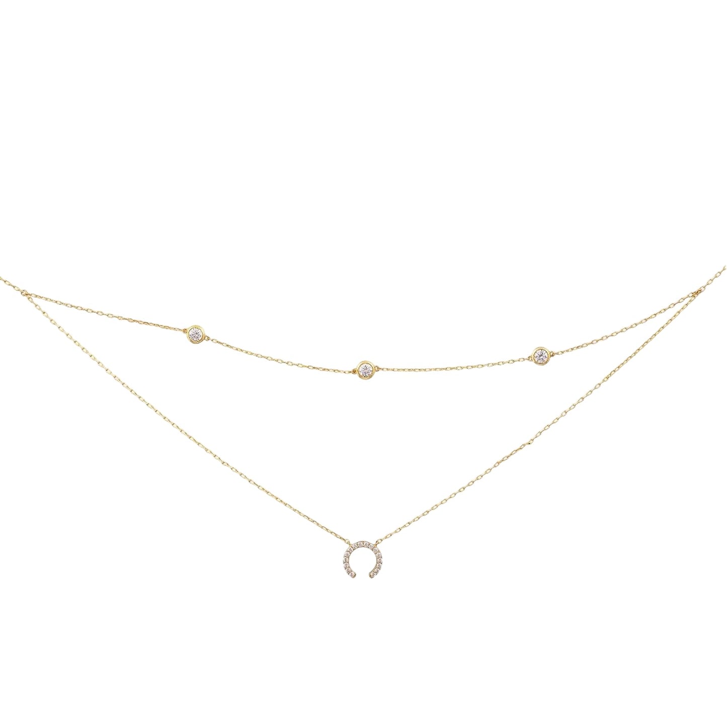 TARINIKA 925 Sterling Silver Layered Necklace for Women, Yellow Gold Plated Minimalist Sparkle Semi-Precious CZ Pendant, Adjustable Length with Hook & Link, Dainty Everyday Jewelry Gift