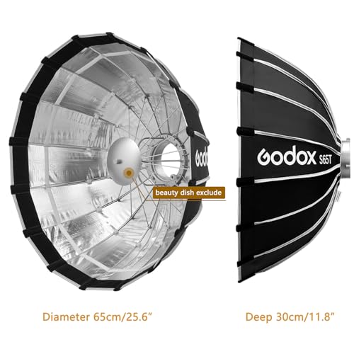 Godox S65T 65cm/25.6in Softbox Bowens Mount, 1s Quick Release & Close, Portable Umbrella Soft Box Fast Setup with Diffusers for Photography Monolight Studio Strobe Continuous Light Accessories - size: S65T-65cm