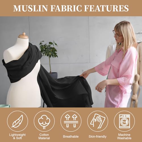 PEASUG 100% Cotton Muslin Fabric, 59 Inch X 2 Yards Muslin Fabric by The Yard, Medium Weight Draping Fabrics Suitable for Sewing Embroidery, Garments, Crafts Material-Black - color: Black, size: 2 Yards