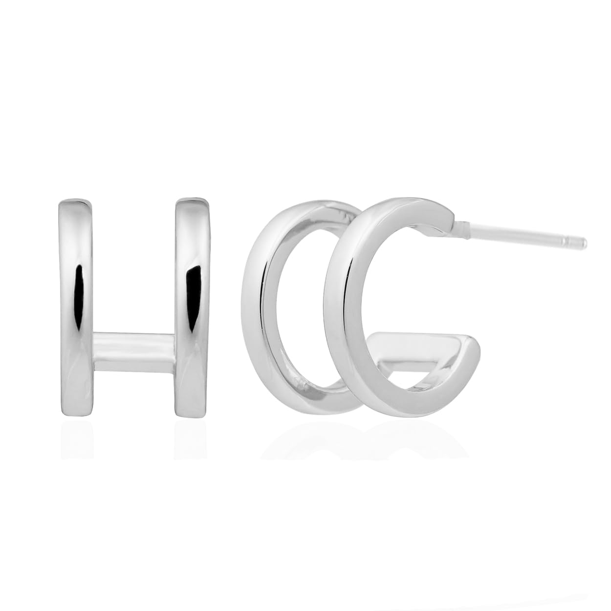 Obidos 14K Gold Plated Double Huggie Hoop Earrings for One Hole | Illusion Stud Earrings for Women (Plated White)
