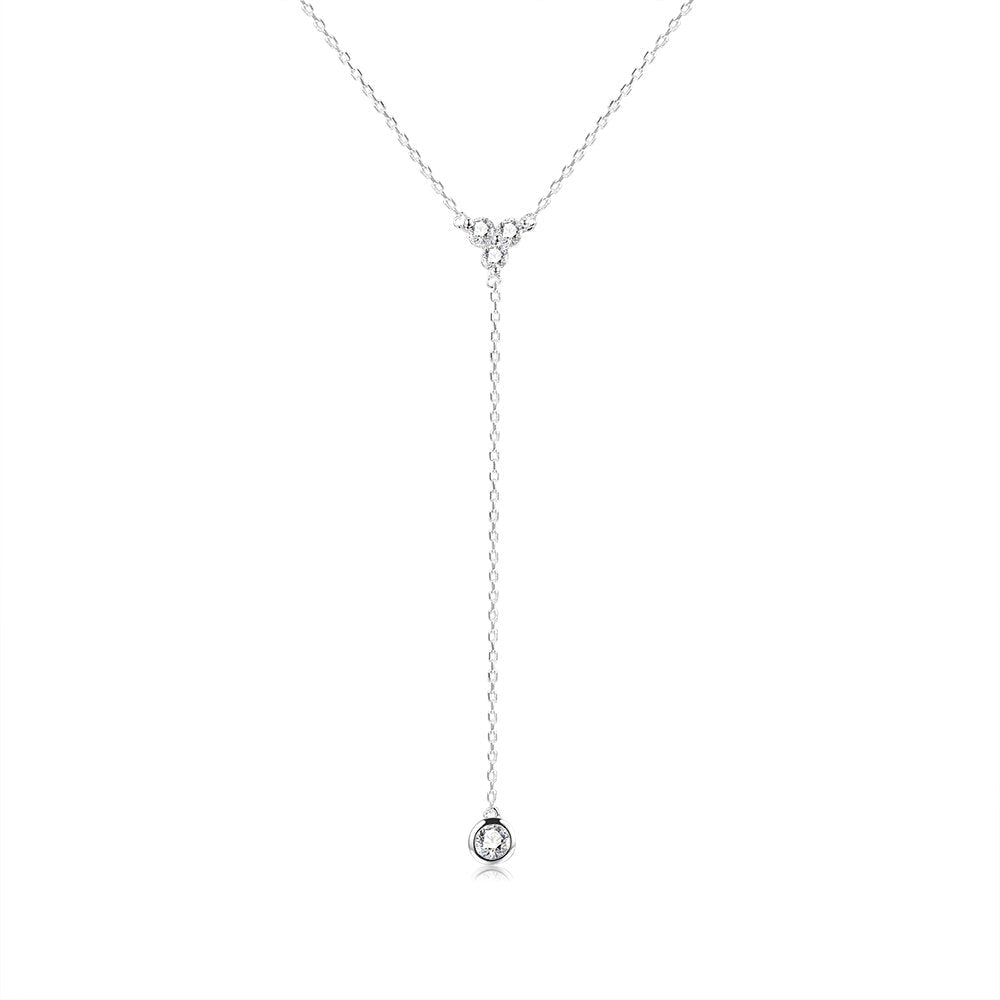 espere Womens Sterling Silver Dainty CZ Lariat Necklace Triple CZ Cluster Y-Shaped Necklace Platinum Plated