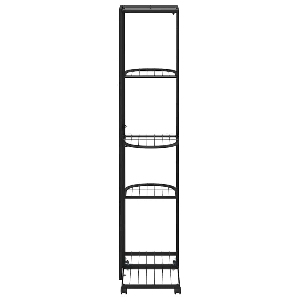 vidaXL 5-Floor Flower Stand with Wheels, Decorative Plant Shelf Stand, Multiple Flower Pot Holder, Storage Display Rack, Black Iron