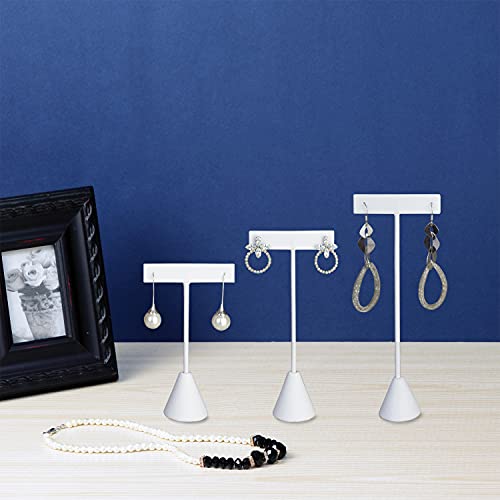 Ikee Design 6Pcs Set Earring T Stand Display Set with 3 Different Heights, T Shape Jewelry Earring Showroom and Tradeshow Showcase Displays, White Leatherette, 4 1/2 H in; 5 3/4 H in; 6 3/4 H in - color: White Faux Leather, 3 Heights