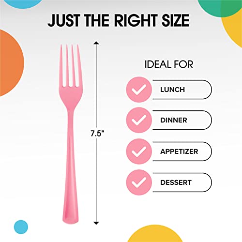 Party Solids Pink Plastic Forks 200 Pieces Pink Forks Disposable Utensils Heavy Duty Plastic Cutlery Set Disposable Cutlery Sets Flatware Sets Silverware Set Party Supplies & Party Tableware - color: Pink